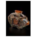 Glass Coin Bank With Assorted Coins