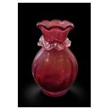Pilgrim Glass Cranberry Ruffled Vase
