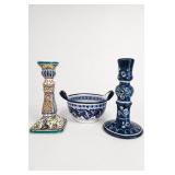 Hand-Painted Portuguese Ceramic Set, 3 Pieces