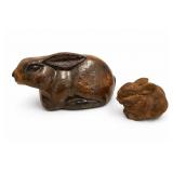 Pair Of Resting Rabbit Sculptures