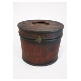 Oval Leather Hat Box With Hinged Lid