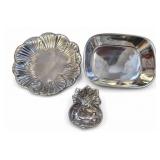 Silver-Tone Dish Set, Scalloped, Tray & Leaf