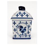 Blue & White Rooster Floral Ceramic Canister
