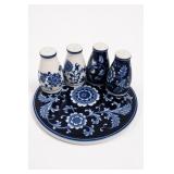 Pier 1 Mandarin Blue White 5-Piece Ceramic Set