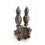 Pair Salt & Pepper Shakers With Ornate Tray