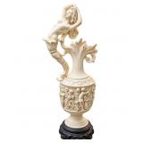 Figural White Ceramic Ewer With Relief