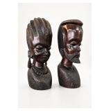 Pair African Hand-Carved Wooden Busts