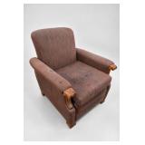 Vintage Upholstered Wooden-Arm Recliner Chair