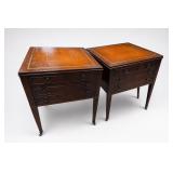 Pair Leather-Top Nightstands With Drawers