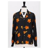 City Silk Floral Button Front Blouse Size S