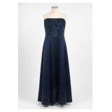Jovani Navy Beaded Strapless Evening Gown