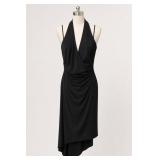 David Meister Black Ruched Draped Dress