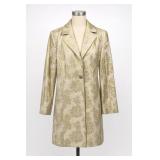 Floral Jacquard Long Coat, Size 4, Polyester Blend
