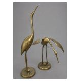 Mid-Century Brass Crane Figurines Pair