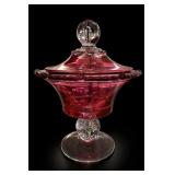 Paden City 555 Ruby Flash Covered Candy Dish