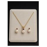 Pearl Necklace & Earrings Set, 18"