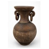 Ribbed Pottery Urn With Handles