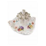 Floral Porcelain Cigarette Holder Stand With Tray