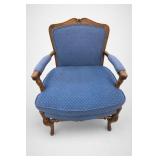 French Vintage Carved Wood Upholstered Armchair