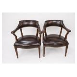 Hickory Chair Company Pair Leather Armchairs