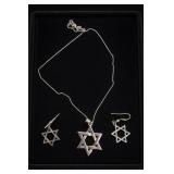 Sterling Silver Star Of David Necklace & Earrings