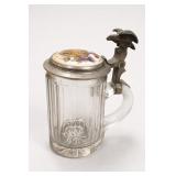 1894 German Glass Beer Stein, Porcelain Lid