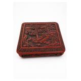 Chinese Red Lacquer Carved Landscape Box