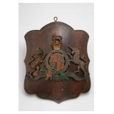 English Carved Wood Royal Coat of Arms Plaque