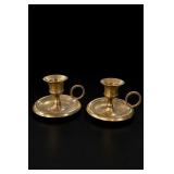 Pair Solid Brass Chamberstick Candle Holders
