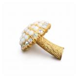 Vintage Gold Tone Mushroom Brooch, Aurora Borealis