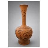 Vintage Pyrography Wood Vase Floral Design