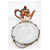 Fruit Motif Teapot & Divided Serving Dish