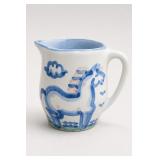 M.A. Hadley Painted Blue & White Ceramic Pitcher