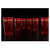Ruby Red Gold Stripe Tumblers Set of 6