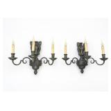 Pair Louis XVI Style Bronze Cherub 3-Light Sconces