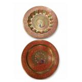 Brass Peacock Decorative Plates, Set of 2