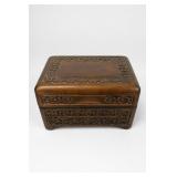 Carved Wooden Hinged Box With Barlow Contents
