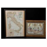 Framed Italy And Crete Maps, 2 Pieces