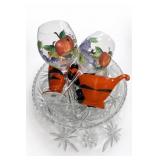 Hand-Painted Fruit Glassware & Orange Serving Lot