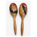 Pair Hand-Painted Wooden Maracas