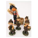 Fall Harvest Acorn Figurine Set With Scarecrow