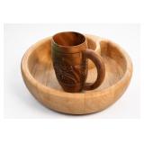 Hand-Carved Wooden Mug With Relief Design