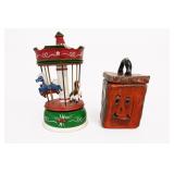 Carousel Music Box & Ceramic Face Box Pair