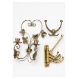 Vintage Metal Wall Sconces & Hooks Lot