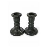 Pair Dark Green Marble Candlestick Holders