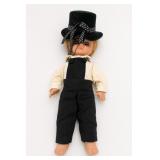 Cloth Boy Doll With Top Hat And Bib Overalls