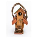 Rustic Wooden Church Birdhouse With Bell