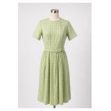 Green Gingham Short Sleeve Belted Dress