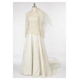 Vintage Wedding Dress & Veil, Lace Beaded