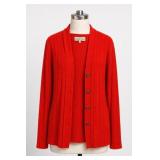 J. Tiktiner Bergdorf Goodman Red Ribbed Cardigan